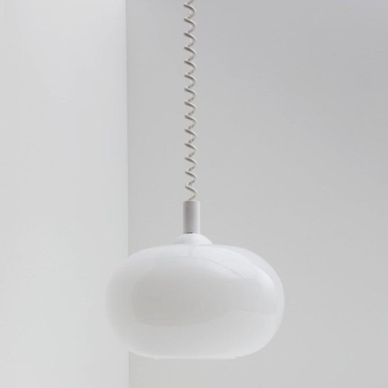 Modern Simple Cream White Round Glass Lift 1-Light Pendant Light