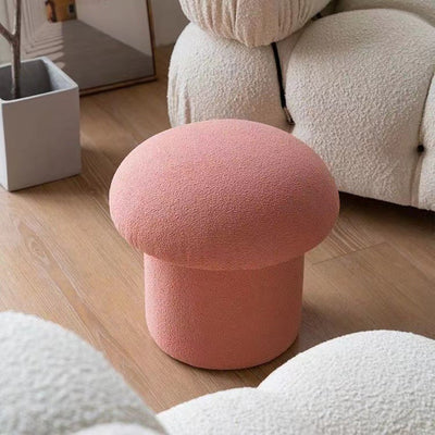 Modern Minimalist Mushroom Cylinder Lambswool Wood Vanity Stool For Bedroom