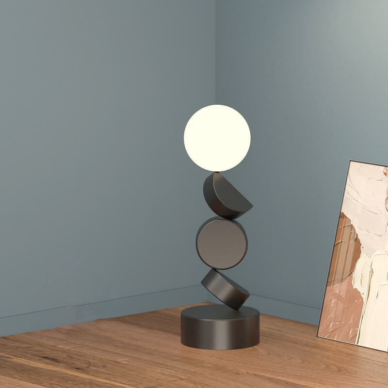 Lampe de table à 1 lumière avec blocs géométriques minimalistes modernes empilés avec base en fer 