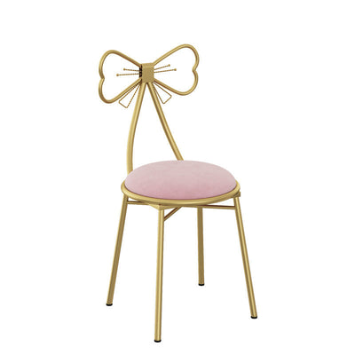 Contemporary Creative Bow Round Upholstered Velvet Metal Vanity Stool Backrest For Bedroom