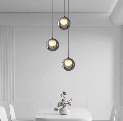 Contemporary Nordic Spherical Glass Bubble Iron 1-Light Pendant Light For Living Room