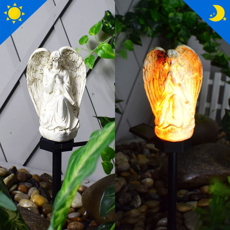 Traditional Vintage Solar Waterproof Angel Plastic Resin LED Outdoor Ground Plug Light For Garden