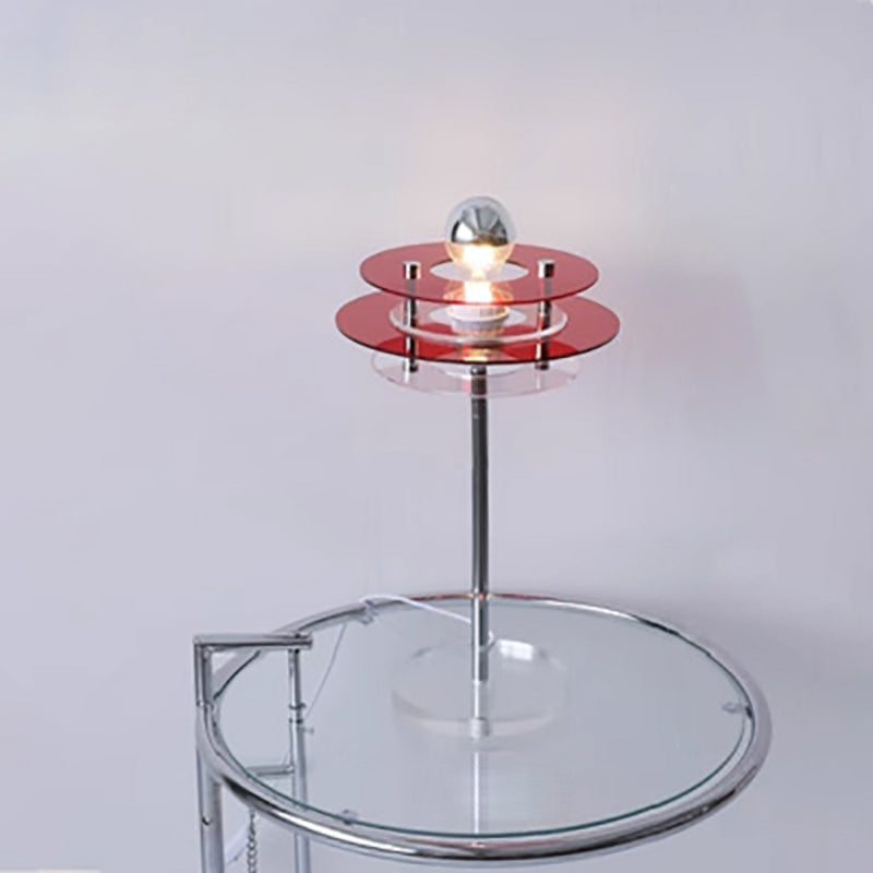 Modern Mid-Century Round Flying Saucer Iron Acrylic 1-Light Table Lamp For Bedroom