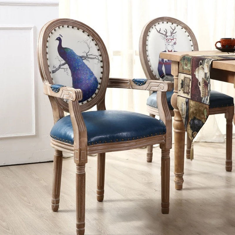 Contemporary Retro Rubber Wood Fabric Sponge Square Elliptical Bird Deer Dining Chair Backrest Armrest For Dining Room