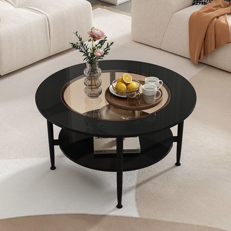 Contemporary Scandinavian Round Glass Marble Stainless Steel End Table 2-Tier For Living Room