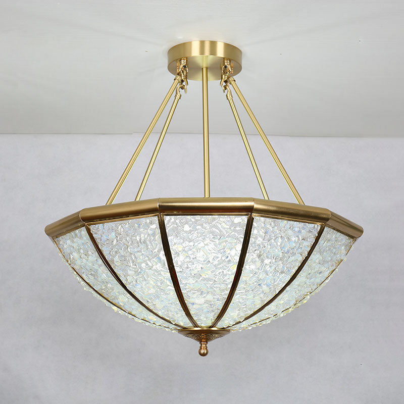 Modern Luxury Copper Frame Crystal Round Shade 5-Light Chandelier For Living Room