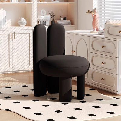 Contemporary Nordic Round Velvet PU Leather Upholstered Vanity Stool Rabbit Ears Backrest Armless For Bedroom