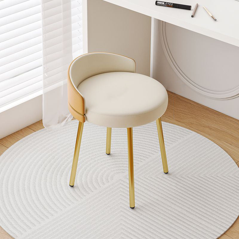 Modern Minimalist Round Cotton Linen Leather Iron Vanity Stool Low Backrest For Bedroom