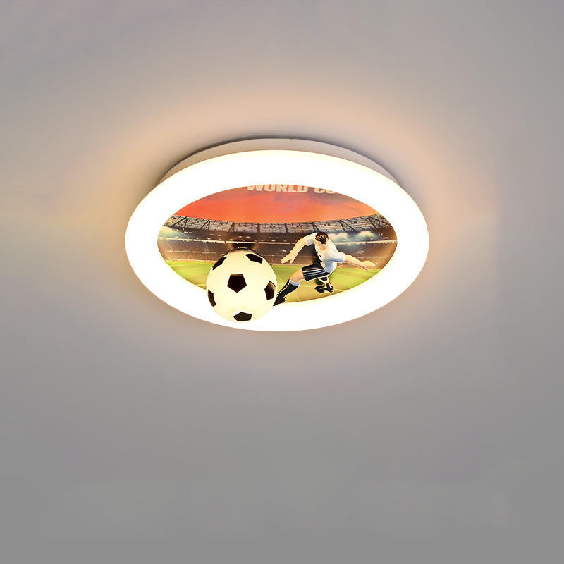 Contemporary Creative Kids Football Iron Acrylic LED Flush Mount Ceiling Light For Bedroom