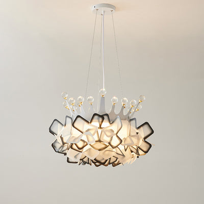 Contemporary Creative Hardware Crown Decor PVC Petal Shade LED Pendant Light For Living Room