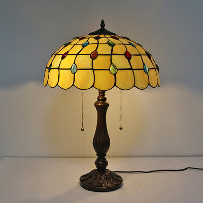 Traditional Tiffany Stained Glass Peacock Sunflower Resin Base 2-Light Table Lamp For Study