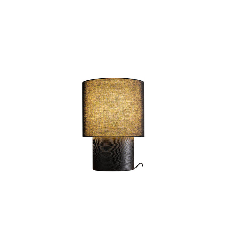 Traditional Farmhouse Cylinder Wood Fabric 1-Light Table Lamp For Bedside