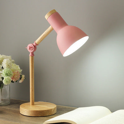 Modern Minimalist Macaron Round Horn Wood Iron 1-Light Table Lamp For Bedroom