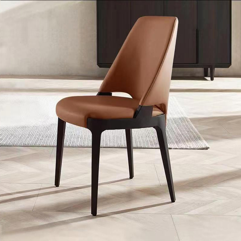 Contemporary Luxury Square Microfiber Leather Upholstered Dining Chair Backrest For Dining Room