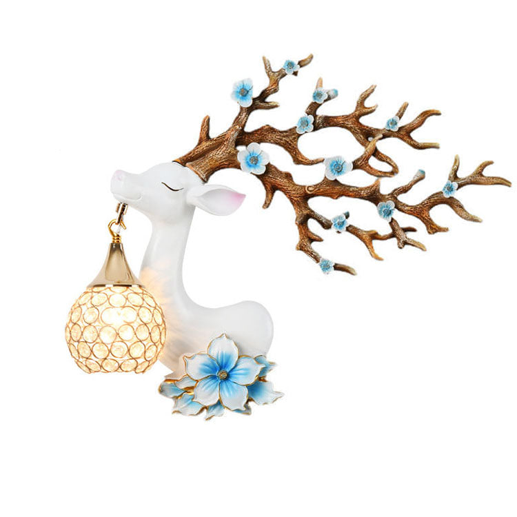 European Creative Resin Antler Crystal Ball Shade 1-Light Wall Sconce Lamp