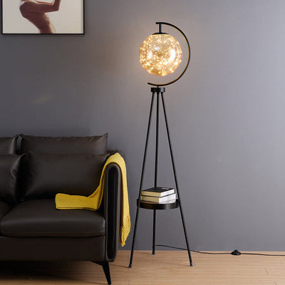 Contemporary Scandinavian Orb Tripod Iron Glass LED Standing Floor Lamp For Bedroom