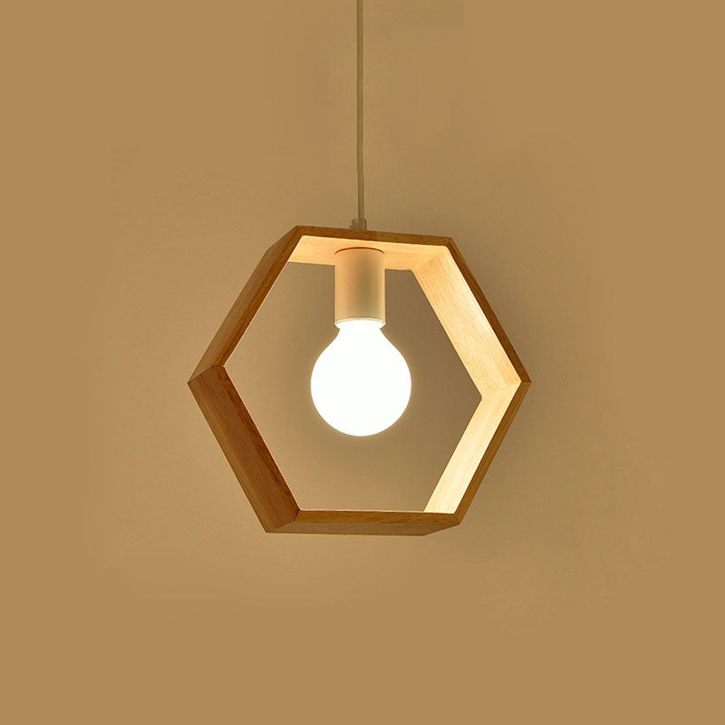 Modern Simplicity Wood Geometrical Shape 1-Light Pendant Light For Living Room