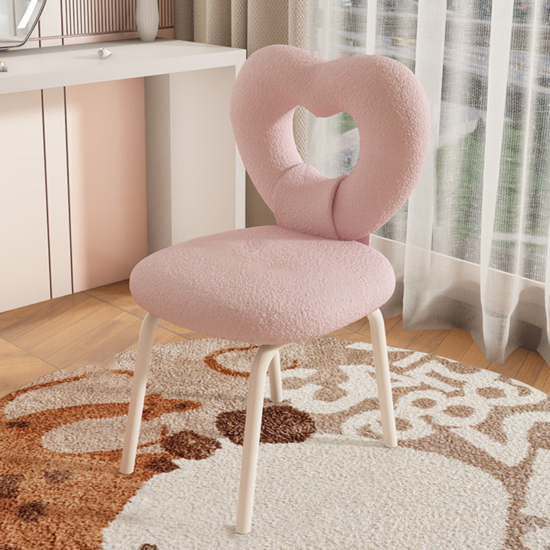 Contemporary Nordic Round Heart Lambswool Solid Wood Metal Vanity Stool Backrest For Bedroom