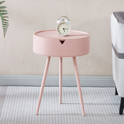 Modern Minimalist Round Tripod Plastic Nightstand 1-Storage For Bedroom