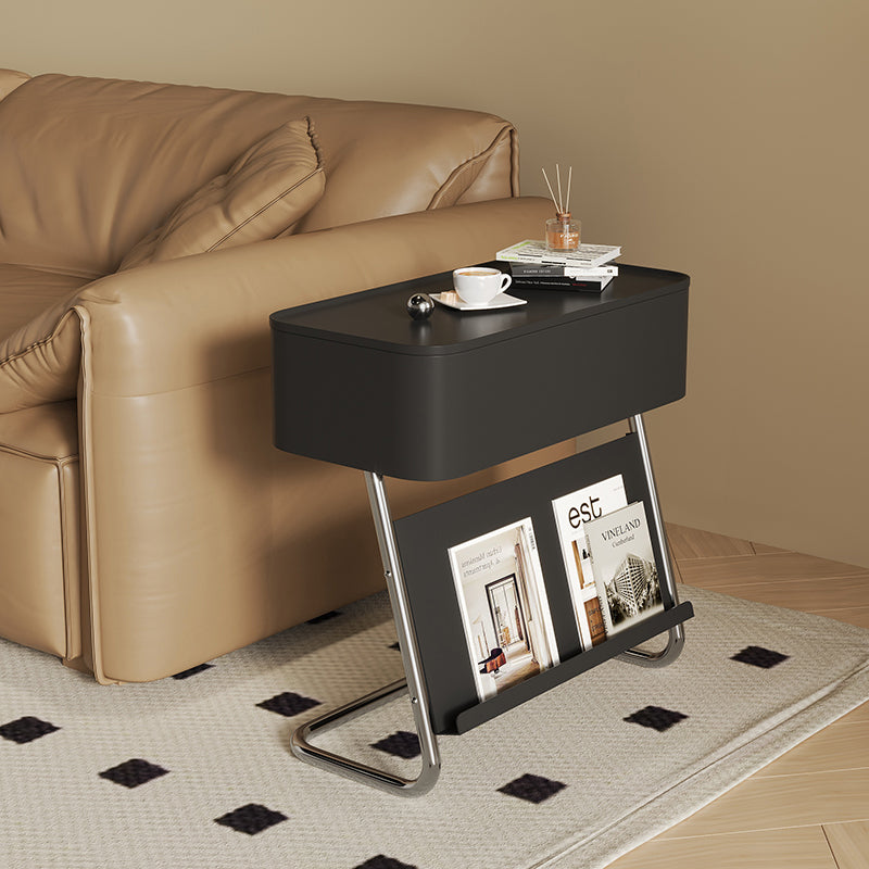 Contemporary Nordic Rotating Top L-Shaped Carbon Steel Base End Table Storage Shelf For Living Room