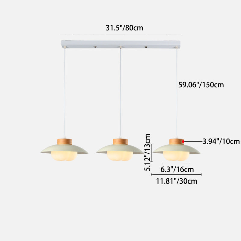 Contemporary Nordic Iron Wood PE Bowl 1/2/3 Light Chandeliers Island Light For Dining Room