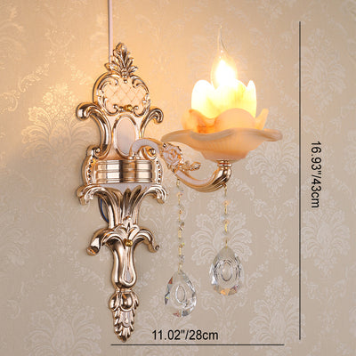 Traditional European Carved Sconce Zinc Alloy Imitation Jade 1/2 Light Wall Sconce Lamp For Living Room