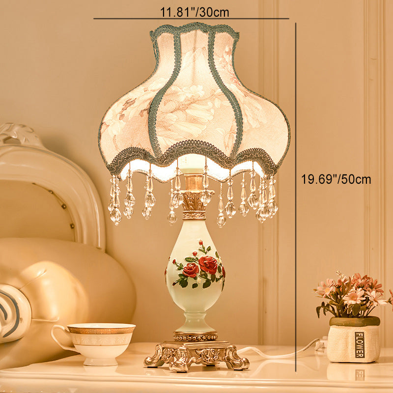 Traditional European Vase Base Resin Fabric 1-Light Table Lamp For Bedroom