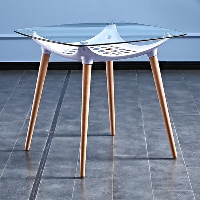 Contemporary Simplicity Round Corner Square Glass Solid Wood Legs Dining Table For Dining Room