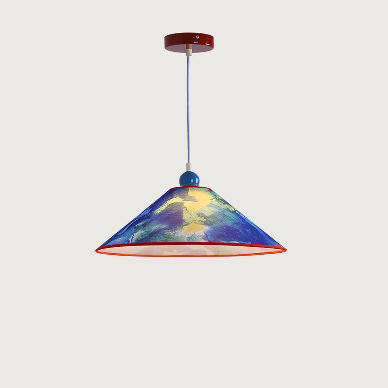 Modern Creative Cone Oil Painting Iron Fabric 1-Light Pendant Light For Living Room