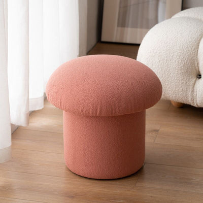 Contemporary Scandinavian Lambswool Cotton Hemp Sponge Wood Round Mushroom Vanity Stool Backless For Bedroom