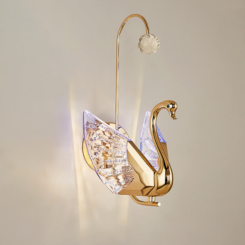 Modern Luxury Crystal Aluminum Acrylic Swan LED Wall Sconce Lamp For Bedside