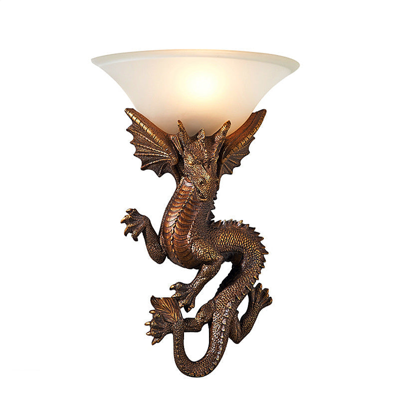 Traditional European Resin Glass Dragon Semi-Circular 1-Light Wall Sconce Lamp For Living Room