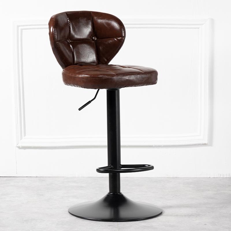 Modern Minimalist Square Leather Metal Bar Stool Backrest Armless For Dining Room