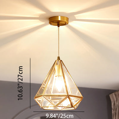 Modern Luxury Gold Finish Frame Geometric Glass Shade 1-Light Pendant Light For Bedroom