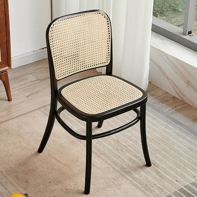 Contemporary Retro Square Grid Wood Rattan Dining Chair Backrest For Living Room