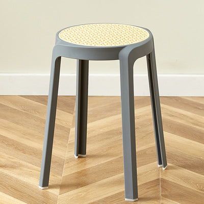 Contemporary Scandinavian Weaving PP Round Stool Dining Chair Backless Stackable For Dining Room