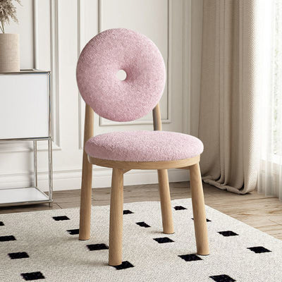 Contemporary Scandinavian Round Lambswool Wood Iron Vanity Stool Backrest Armless For Bedroom