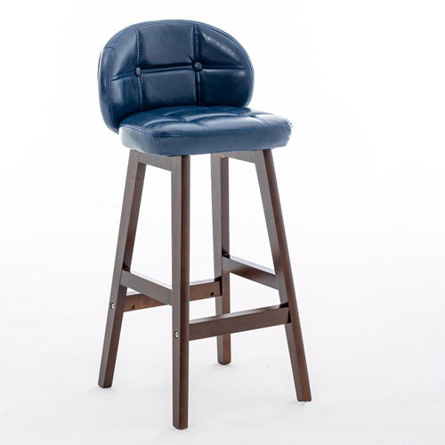 Modern Minimalist Square Wood Leather Foam Bar Stool With Four Legs Backrest For Dining Room