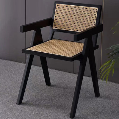 Contemporary Scandinavian Rectangular Wood Rattan Chair Backrest Armrest For Living Room