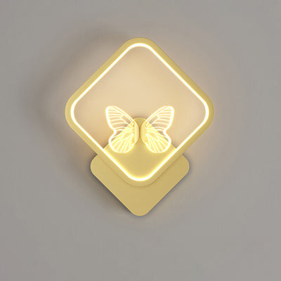 Modern Art Deco Butterfly Square Round Frame Design LED Wall Sconce Lamp For Bedroom