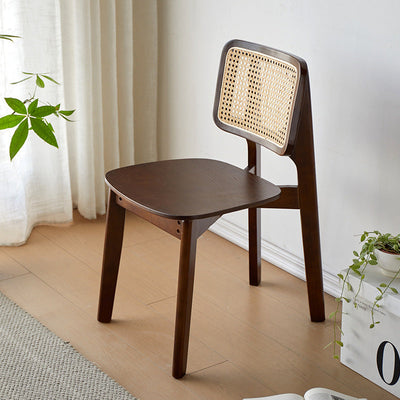 Modern Minimalist Skeleton Square Back Solid Wood Rattan Dining Chair Backrest For Dining Room