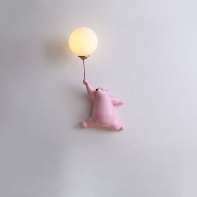 Lampe murale contemporaine créative à 1 lumière en résine et verre ours pour chambre à coucher 