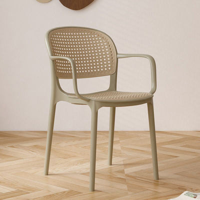 Contemporary Nordic Square Rattan Plastic Dining Chair Backrest Armrest For Dining Room