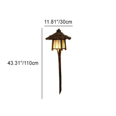 Traditional Rustic Four Corner House Bamboo Steel LED Outdoor Landscape Light For Garden