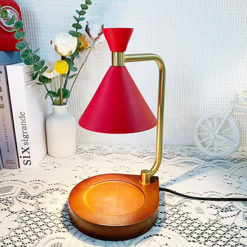 Contemporary Creative Iron Conical Shade Wooden Base 1-Light Melting Wax Table Lamp For Bedroom