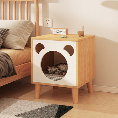 Modern Minimalist Square Bear Shape Faux Panel Wood Nightstand For Bedroom