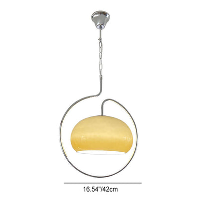 Contemporary Retro Cream Round Hardware Glass 1-Light Pendant Light For Living Room