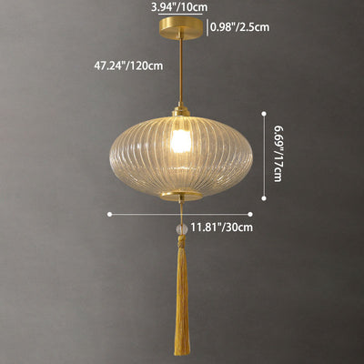 Traditional Chinese Lantern Spherical Copper Glass 1-Light Pendant Light For Bedroom