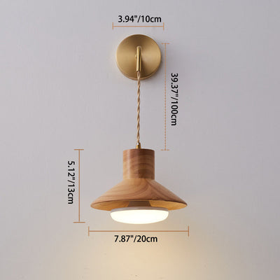 Traditional Japanese Mushroom Conic Rubber Wood 1-Light Wall Sconce Lamp For Bedside