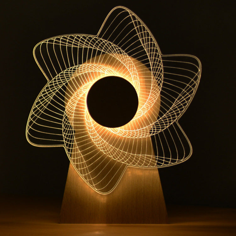 Modern Art Deco Wood Acrylic Observation Wheel Swirl Pinwheel USB Rechargeable Musical Box LED Table Lamp For Bedroom